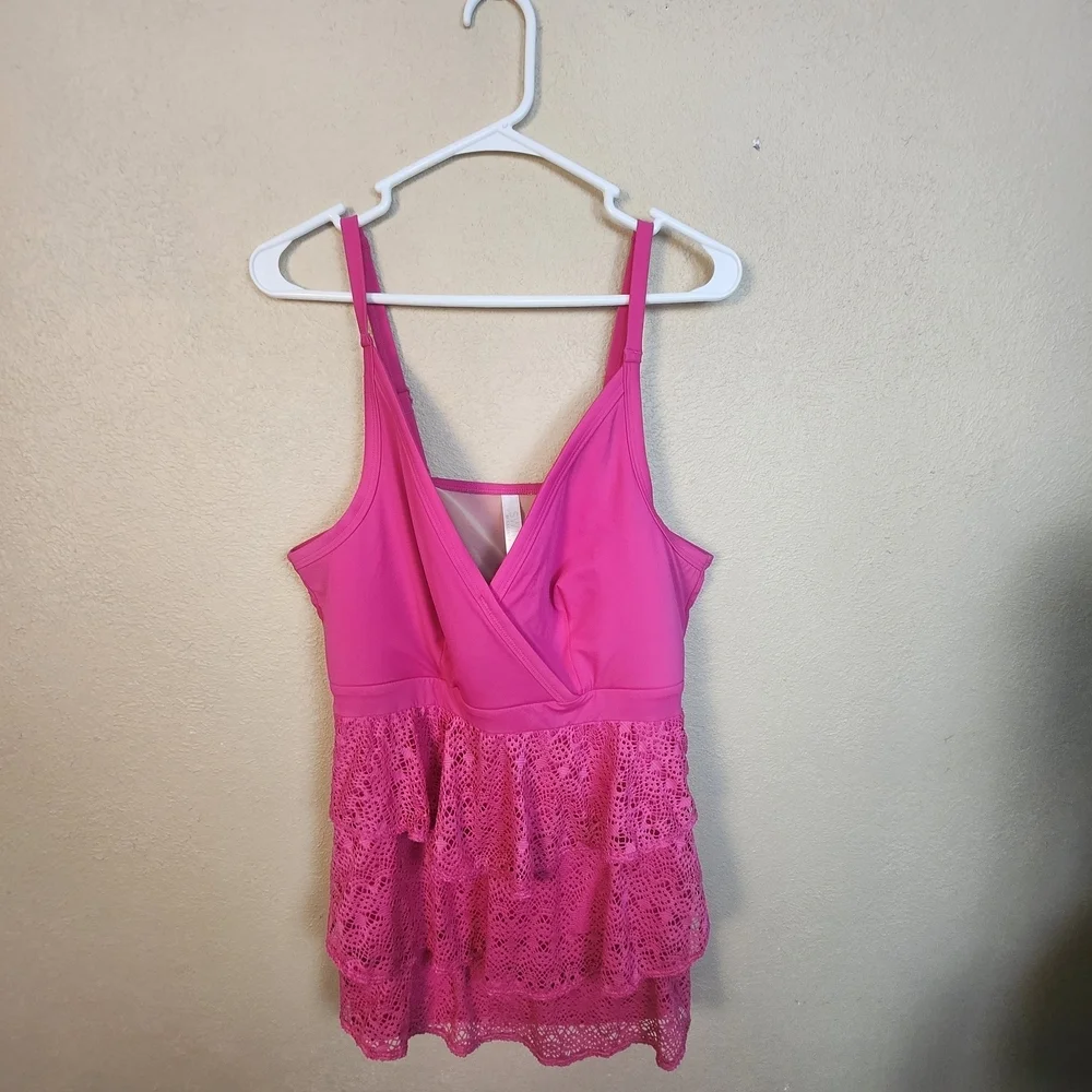 Swim By Cacique Bubblegum Pink Crochet Tankini Top Size 22 (5767) - Picture 2 of 6